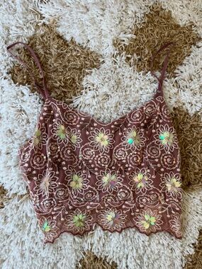 Abercrombie & Fitch Mauve Embroidered Sequin Floral Cami